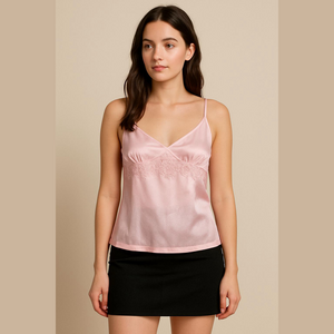 Morgan Taylor Pink Satin Slip Dress Floral Embroidered Cami